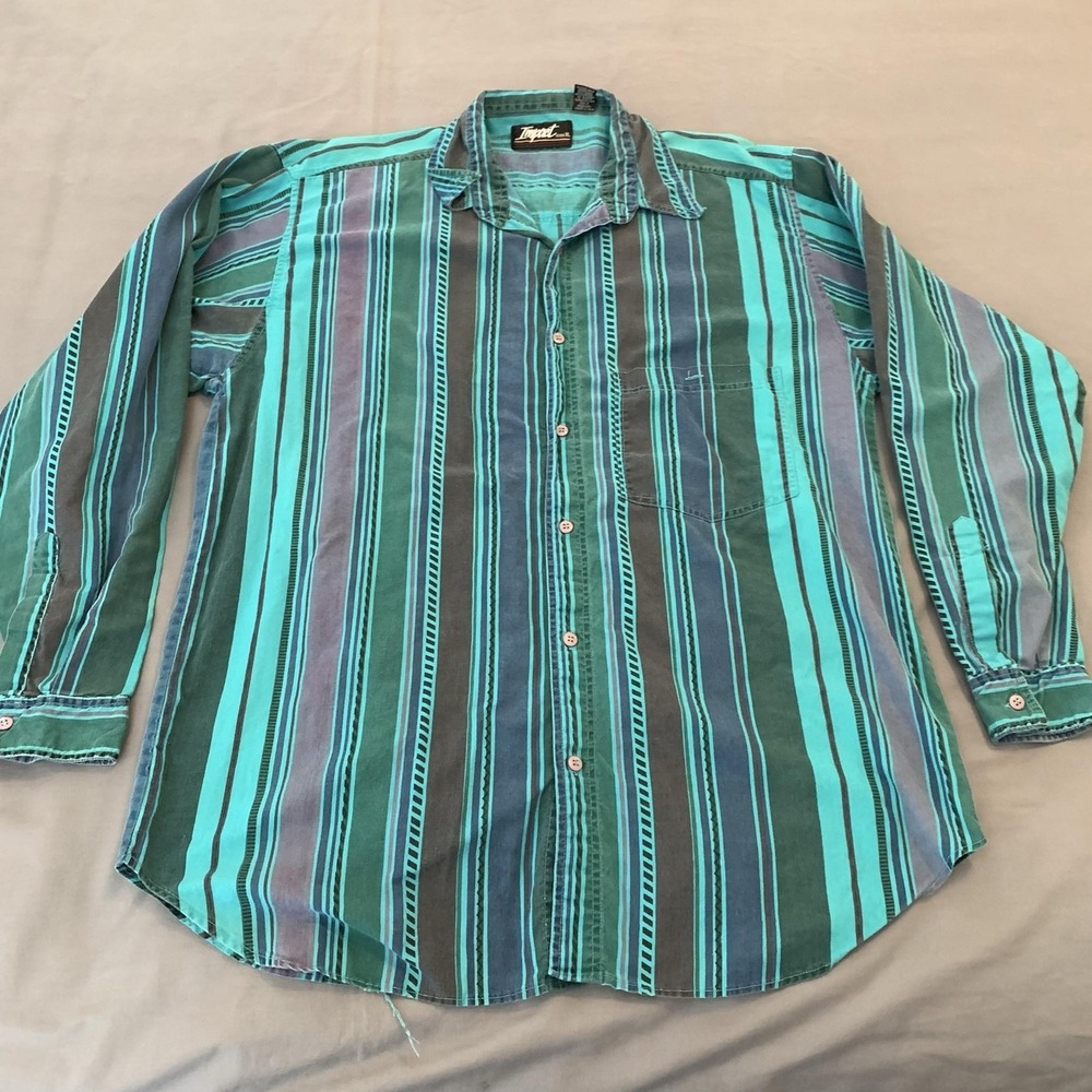 Impact Shirt Mens XL Multicolor Stripe Long Sleeve Button Front Casual‎ Cotton